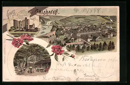 Lithographie Carlshafen, Gasthaus Juliushöhe, Kruckenburg, Totalansicht