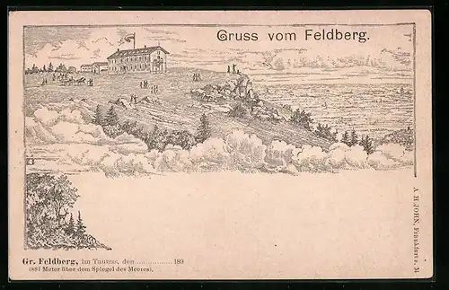 Lithographie Gr. Feldberg im Taunus, Hotel auf dem Feldberg