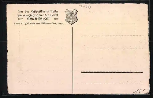 Künstler-AK Schwäbisch Hall, Festpostkarte zur 900-Jahrfeier der Stadt Schwäbisch Hall, Teilansicht