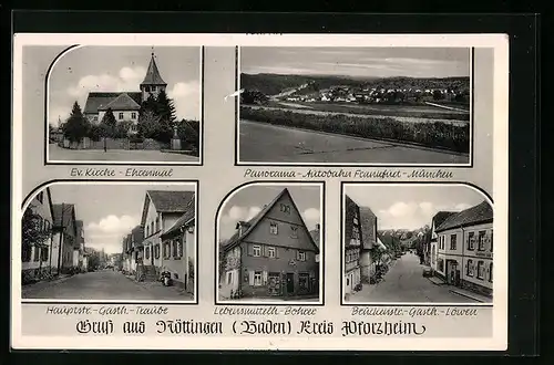 AK Nöttingen /Kreis Pforzheim, Gasthaus Traube in der Hauptstr., Gasthaus Löwen in der Brückenstr.