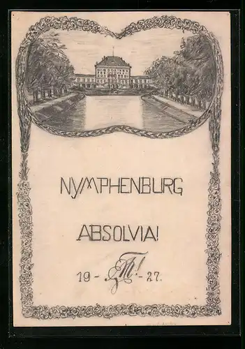 AK Nymphenburg, Absolvia 1927, Darstellung vom Schloss