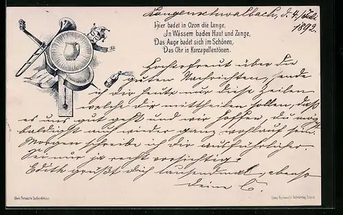 Vorläufer-Künstler-AK Hier badet in Ozon die Lunge .., 1892, Badekultur
