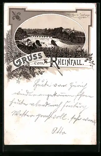 Vorläufer-Lithographie Schaffhausen, 1894, Ansicht vom Rheinfall, Wasserfall