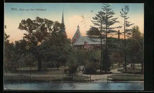 AK Mörs, Schlosspark mit Kirche