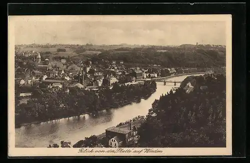 AK Werden, Blick von der Platte, Fluss mit Brücke