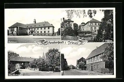 AK Westerholt i. Westf., Rathaus, Schloss, Bahnhofstrasse u. Postamt