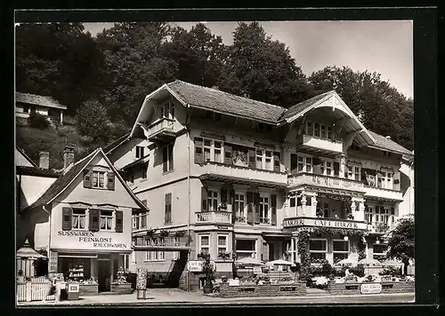 AK Herrenalb /Schwarzwald, Gasthaus Cafe Harzer, Süsswaren Feinkost Rauchwaren Geschäft