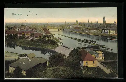 AK Bremen, Uferpartie mit Brücke