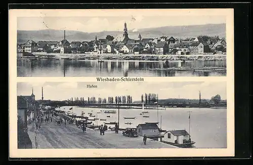AK Wiesbaden-Schierstein, Uferpartie, Hafen
