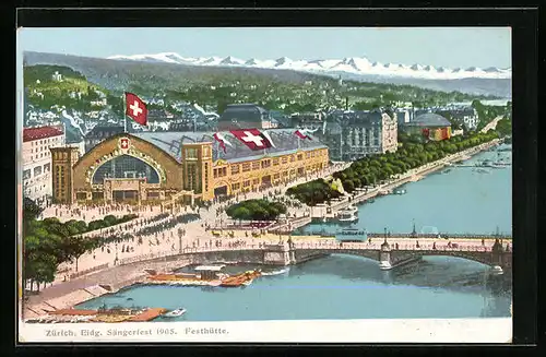 AK Zürich, Eidgen. Sängerfest 1905, Festhütte