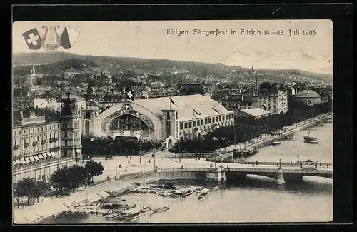 AK Zürich, Eidgen. Sängerfest 1905, Festhalle, Wappen