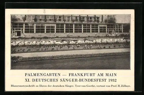 AK Frankfurt a. M., XI. Deutsches Sänger-Bundesfest 1932, Palmengarten