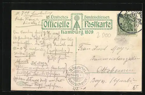 AK Hamburg, 16. Deutsches Bundesschiessen 1909, Haupteingang der Festhalle