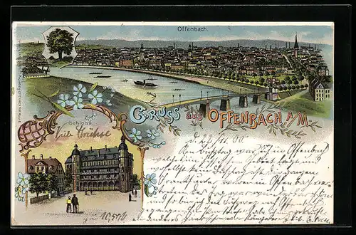 Lithographie Offenbach a. M., Schloss, Totalansicht