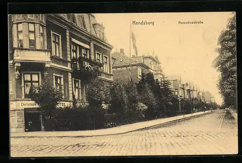 AK Rendsburg, Reventlowstrasse mit Häuseransichten