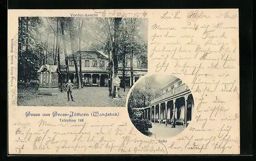 AK Hamburg-Wandsbek, Vorder-u. Seitenansicht von Hotel & Pension Gross-Jüthorn