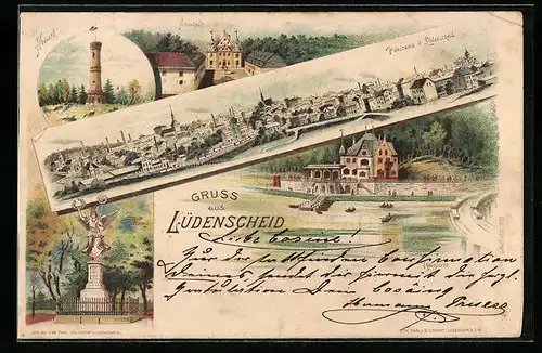 Lithographie Lüdenscheid, Ortsansicht, Talsperre, Homert