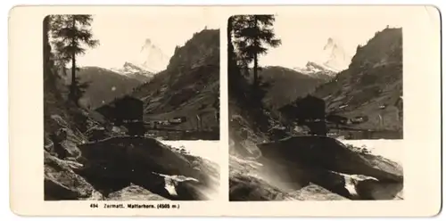 Stereo-Fotografie unbekannter Fotograf, Ansicht Zermatt, Blick zum Matterhorn