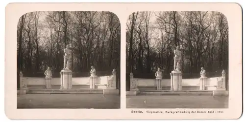 Stereo-Fotografie NPG, Berlin-Steglitz, Ansicht Berlin, Siegesallee, Statue Markgraf Ludwig der Römer 1351-1365