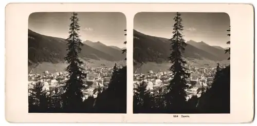 Stereo-Fotografie unbekannter Fotograf, Ansicht Davos, Panorama der Stadt
