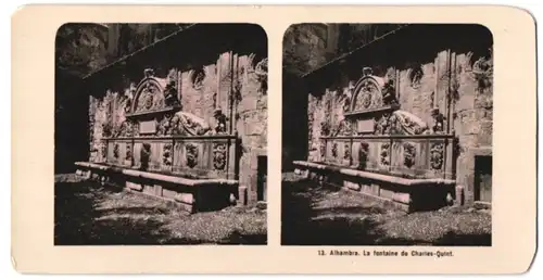 Stereo-Fotografie Peter B. Wearing, Leamington Spa / Warwickshire, Ansicht Granada, Alhambra, Brunnen Karls V.