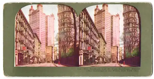 Stereo-Fotografie unbekannter Fotograf, Ansicht New York City, Syndicate & St. Paul Buildings Manhattan Island