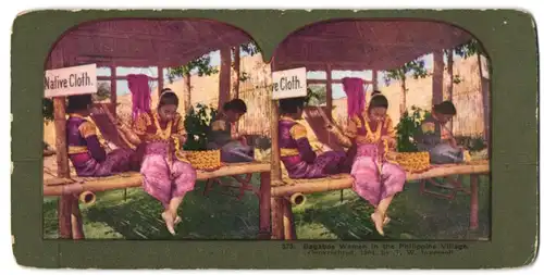 Stereo-Fotografie T.W. Ingersoll, Ansicht Philippinen, Bagabos Women making Native Clothes