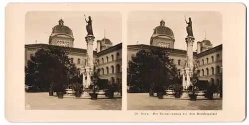Stereo-Fotografie NPG, Berlin-Steglitz, Ansicht Bern / Berne, Bernabrunnen vor dem Bundespalast