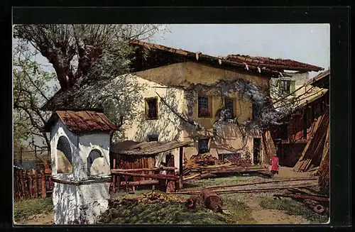 Künstler-AK Photochromie Serie 145, Nr. 2720: altes Bauernhaus in Süd-Tirol