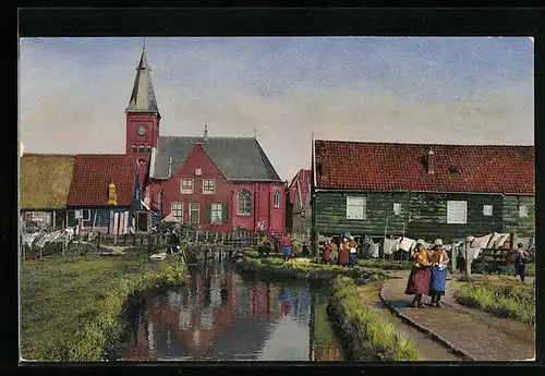 Künstler-AK Photochromie Serie 78, Nr. 1933: Partie in einer niederländischen Ortschaft mit Kirche