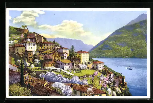 Künstler-AK Photochromie Serie 367, Nr. 5134: Partie einer Ortschaft am Seeufer