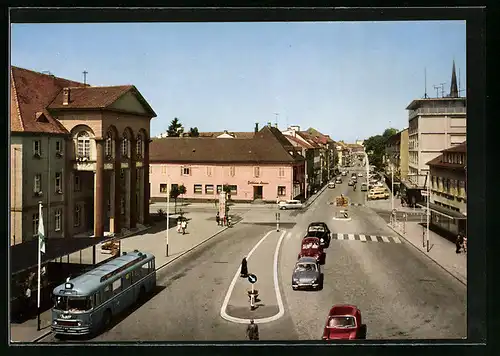 AK Kehl am Rhein, Partie der Hauptstrasse, Omnibus