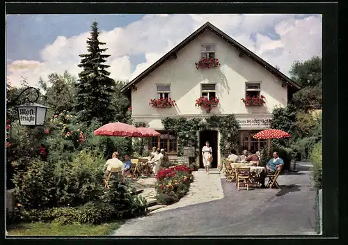 AK Bad Wörishofen, Gasthaus Zum Mostkrügle, Gäste auf der Terrasse