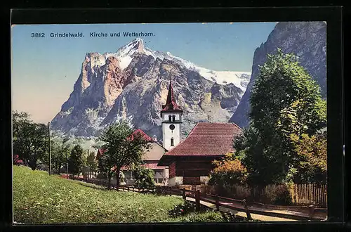 AK Grindelwald, Kirche und Wetterhorn