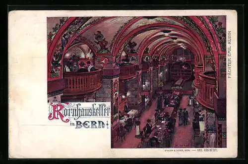 AK Bern, Kornhauskeller, Innenansicht mit Gästen