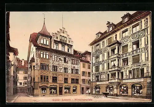 AK Luzern, Hirschenplatz mit Seidenwaren Hans Bucher-Allgauer