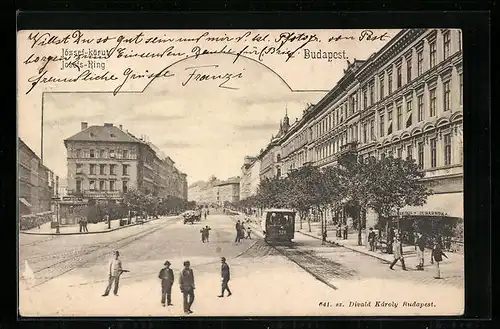 AK Budapest, Strassenbahnverkehr auf dem Josefs-Ring