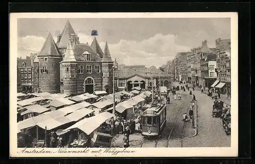 AK Amsterdam, Nieuwmarkt met Tramway