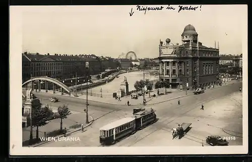 AK Wien, Urania mit Strassenbahnverkehr