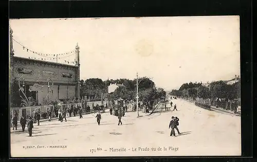 AK Marseille, le Prado vu de la Plage, Tramway