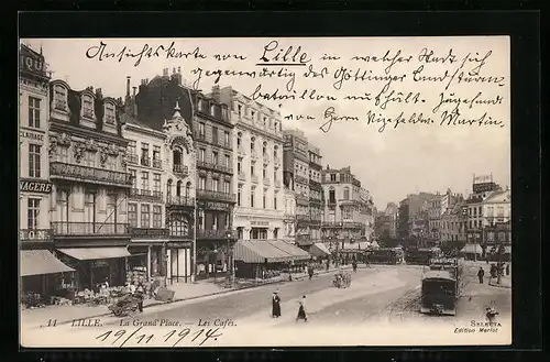 AK Lille, la Grand'Place, Tramways