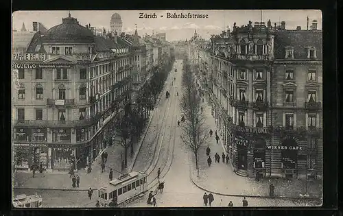 AK Zürich, Strassenbahnverkehr auf der Bahnhofstrasse