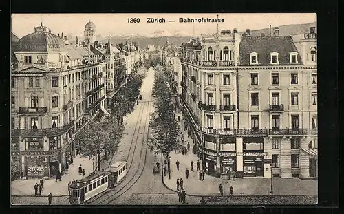 AK Zürich, Bahnhofstrasse mit Strassenbahn