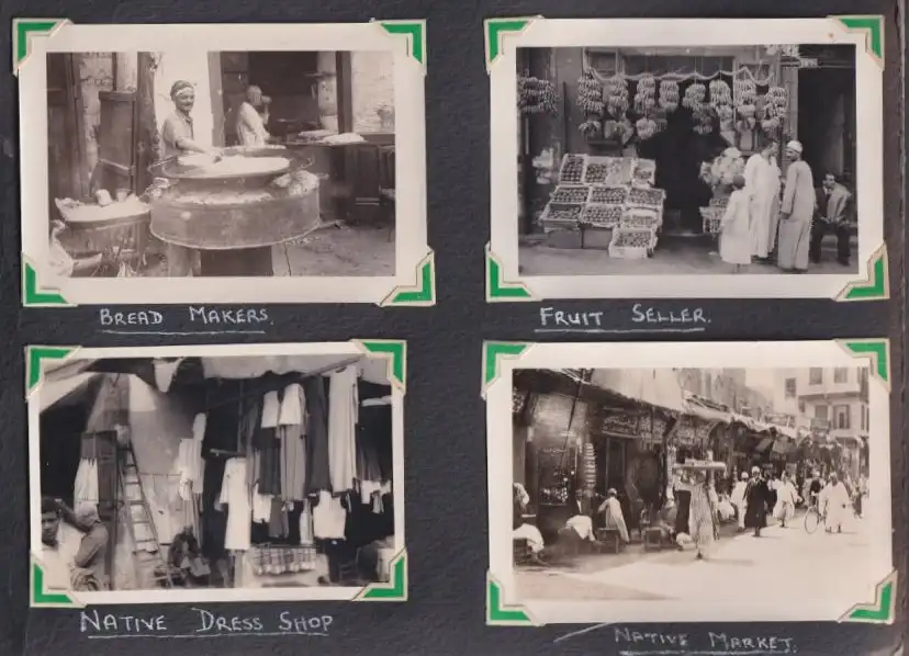 Fotoalbum mit 111 Fotografien ca. 1930, Ansicht Kairo, Handwerk, Markthändler, Sphinx, Metro Cinema, Tracht, Strassenbahn 1