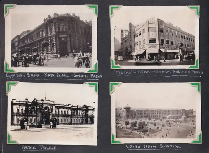 Fotoalbum mit 111 Fotografien ca. 1930, Ansicht Kairo, Handwerk, Markthändler, Sphinx, Metro Cinema, Tracht, Strassenbahn 12