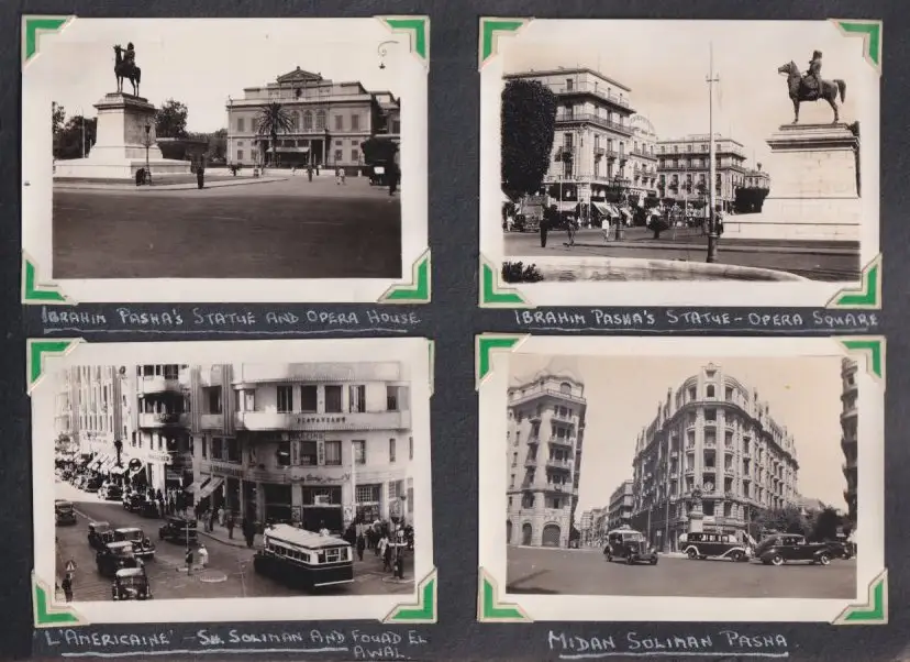 Fotoalbum mit 111 Fotografien ca. 1930, Ansicht Kairo, Handwerk, Markthändler, Sphinx, Metro Cinema, Tracht, Strassenbahn 13