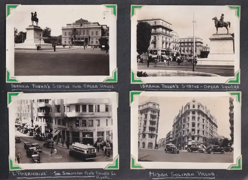 Fotoalbum mit 111 Fotografien ca. 1930, Ansicht Kairo, Handwerk, Markthändler, Sphinx, Metro Cinema, Tracht, Strassenbahn 13
