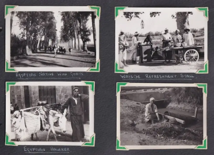 Fotoalbum mit 111 Fotografien ca. 1930, Ansicht Kairo, Handwerk, Markthändler, Sphinx, Metro Cinema, Tracht, Strassenbahn 15