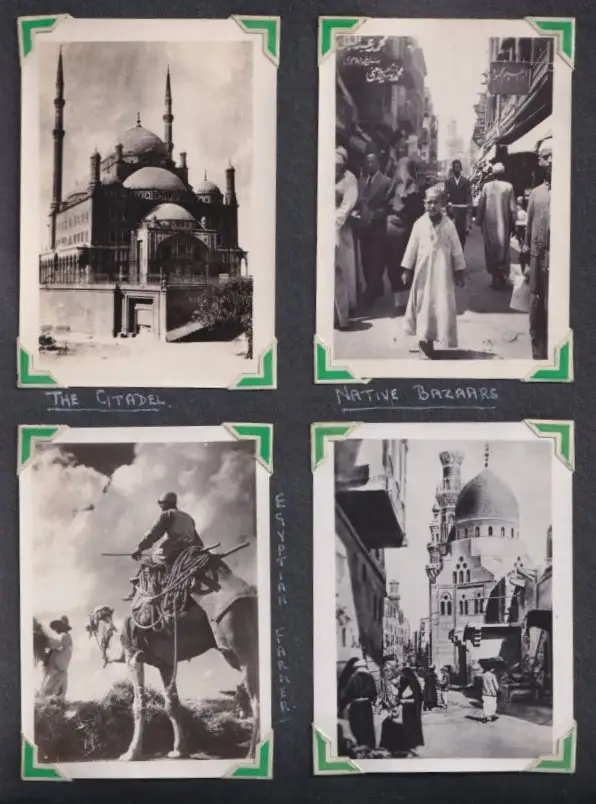 Fotoalbum mit 111 Fotografien ca. 1930, Ansicht Kairo, Handwerk, Markthändler, Sphinx, Metro Cinema, Tracht, Strassenbahn 16