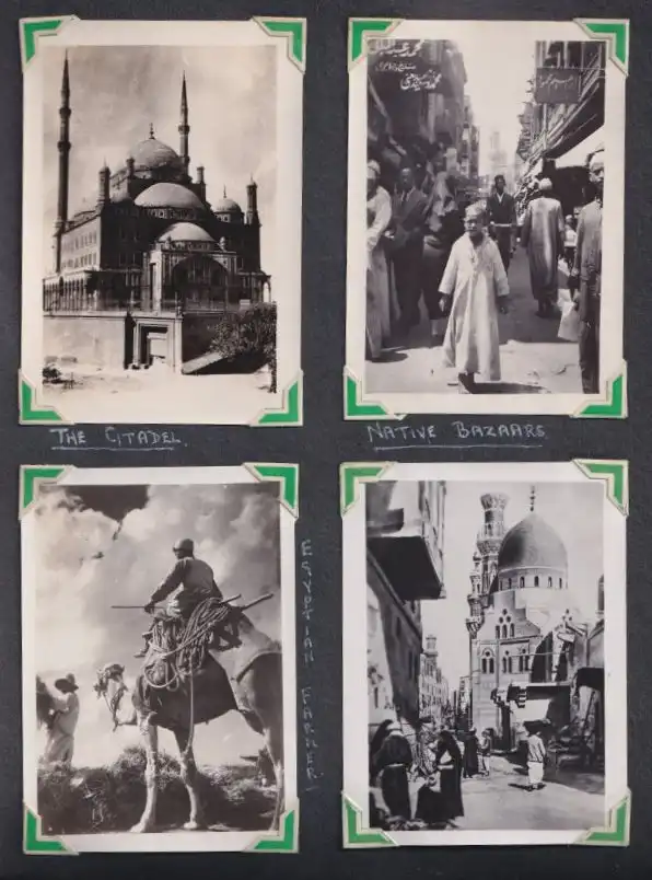 Fotoalbum mit 111 Fotografien ca. 1930, Ansicht Kairo, Handwerk, Markthändler, Sphinx, Metro Cinema, Tracht, Strassenbahn 16